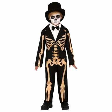 Zwart/oranje skelet verkleedpak kinderen skelettenpak