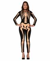 Zwart oranje skelet verkleed pak dames